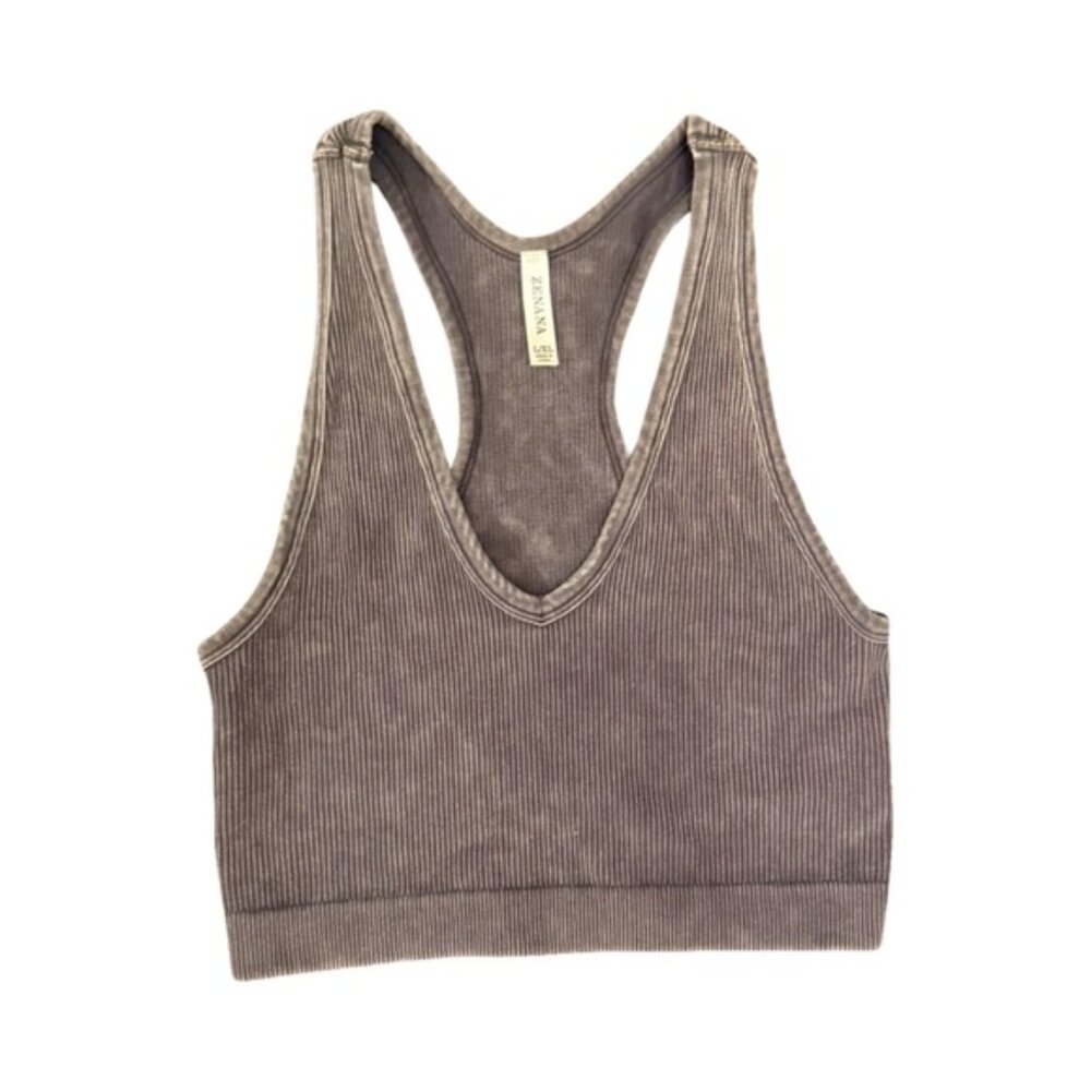 Zenana Ribbed Racerback Crop Tank – Soft Stretch Knit, Size L/XL